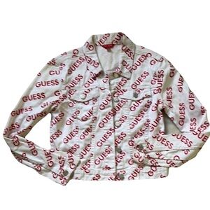 Guess Logo Print Denim Jacket XS | Y2K Streetwear Baddie Vibes